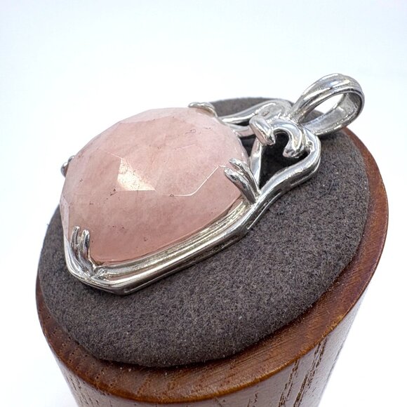 VTG Sterling Silver 925 Rose Quartz Prong Set Pendant Size 1.5" Length - Picture 2 of 10
